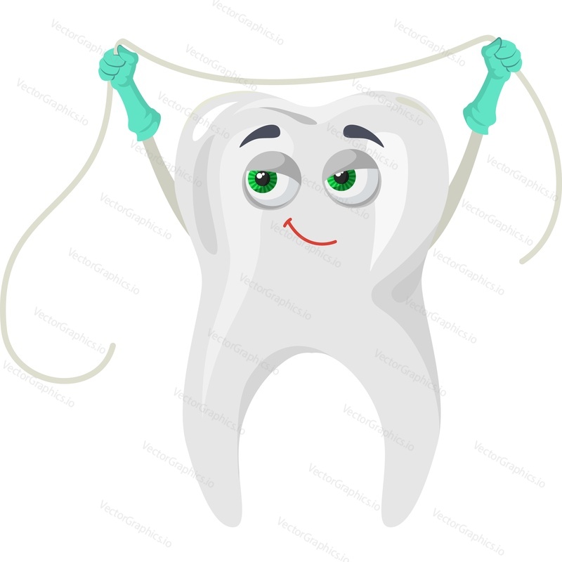 Healthy tooth with dental floss vector icon isolated on white background
