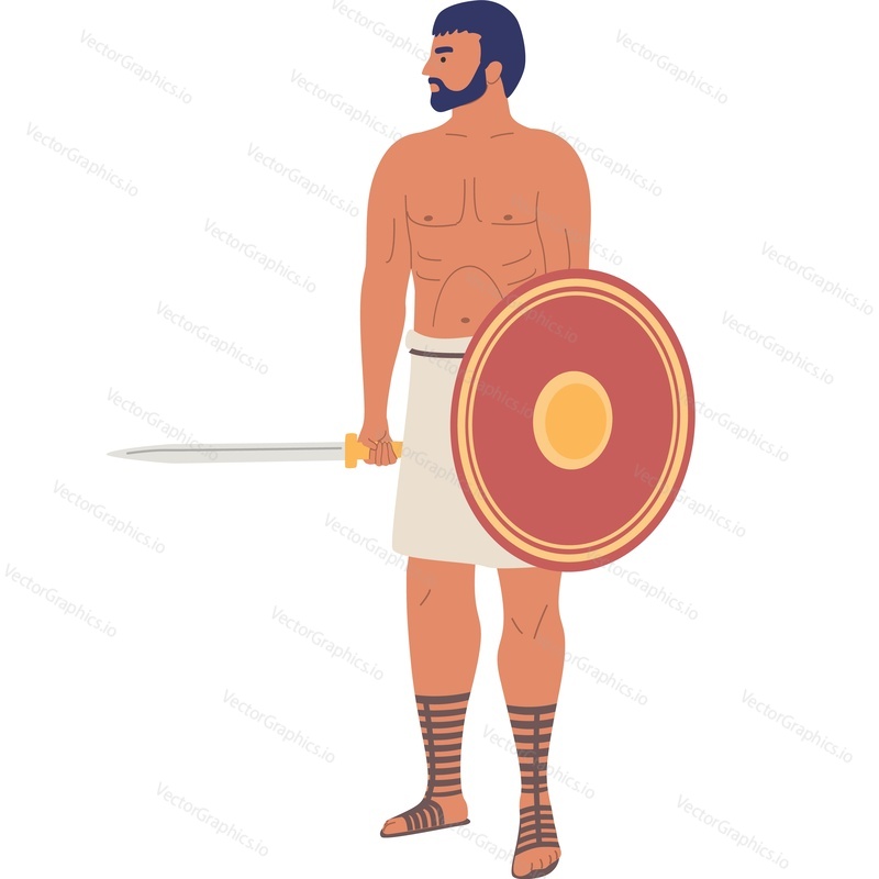 Древнеримский воин со щитом и мечом, векторная иконка на изолированном фоне.