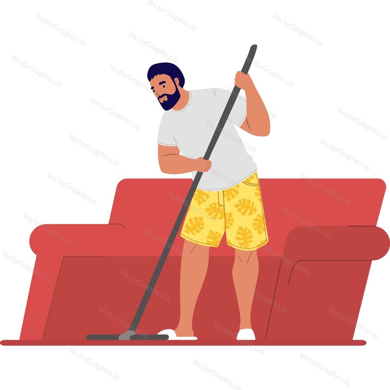Housework man moping floor vector icon isolated on white background
