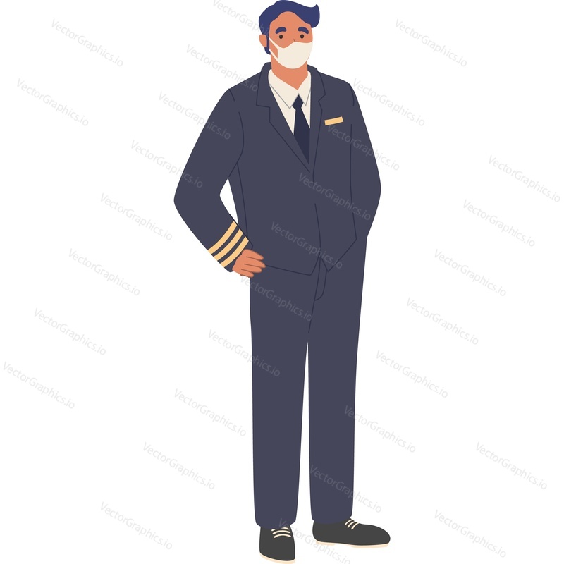 Aircraft captain first pilot wearing facial protective mask vector icon isolated background. Fight rules concept.