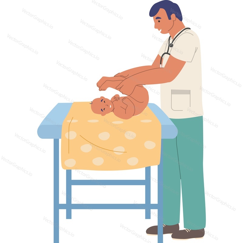 Man masseur doing massage to newborn baby child vector icon isolated background.