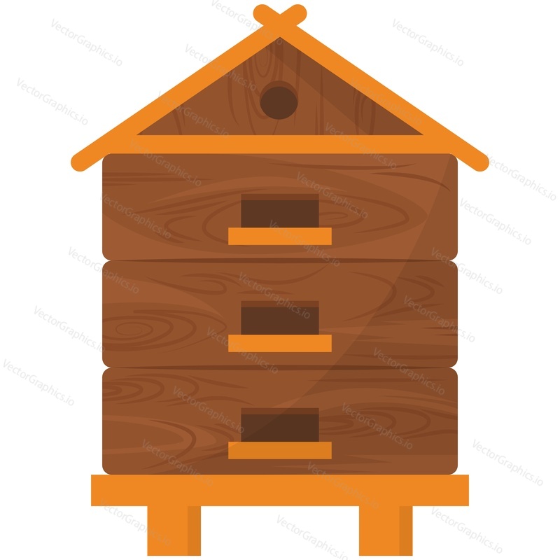 Вектор улья с пчелиным ящиком. Ульевая ферма, деревянный домик искусственной пчелы, изолированный на белом фоне. Пасека и иллюстрация пчеловодства