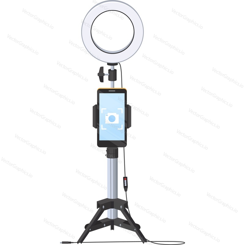 Mobile phone on adjustable lamp light stand vector icon isolated on white background