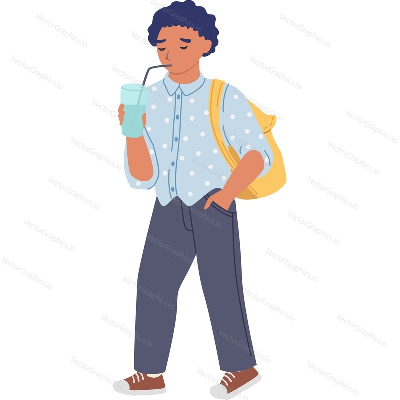 Schoolboy drinking water vector icon isolated background.