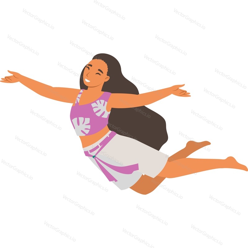 Счастливая женщина, парящая в воздухе векторная иконка, изолированная на белом фоне