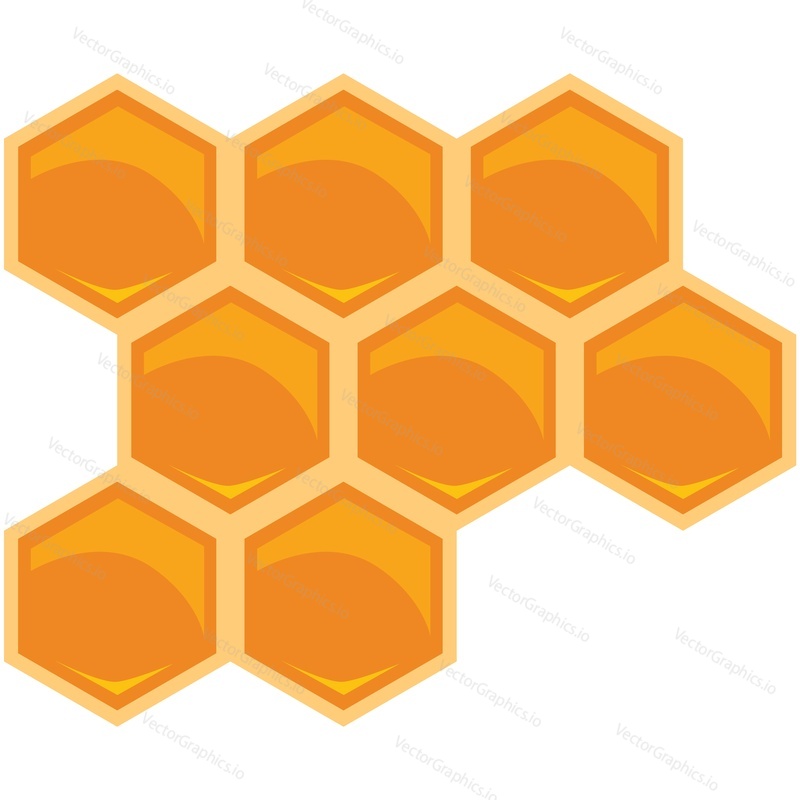 Векторная ячейка в форме шестиугольника в виде пчелиных сот. Мультяшная желтая пыльца в восковой иконке, изолированная на белом фоне. Иллюстрация логотипа пчеловодческого бизнеса