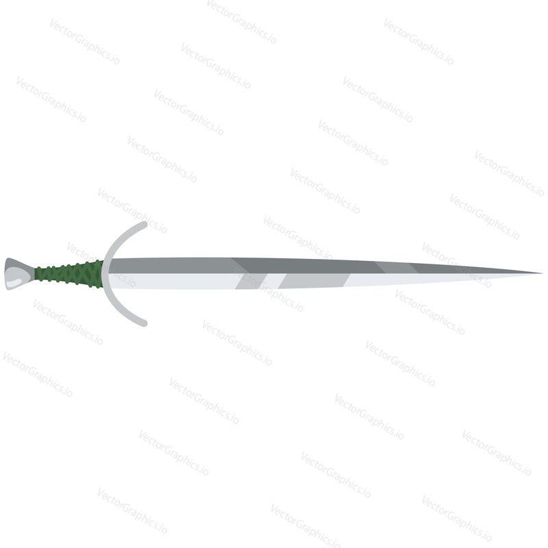 Viking sword vector. Medieval knight, fantasy king or historic barbarian battle dagger isolated on white background. Steel sharp weapon illustration