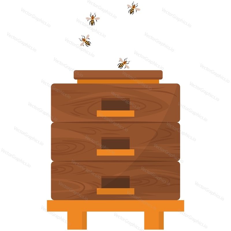 Векторная иконка улья. Деревянный домик для медоносных пчел. Иллюстрация производства сот и пчеловодства. Ферма насекомых-медоносных пчел, изолированная на белом фоне