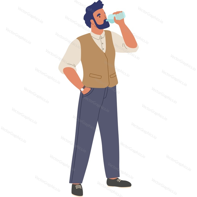 Elegant stylish man drinking water vector icon isolated background.