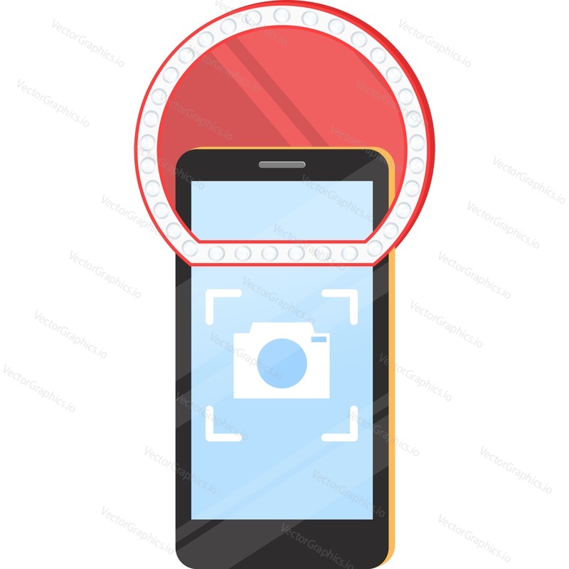 Mobile phone with mini camera lamp vector icon isolated on white background