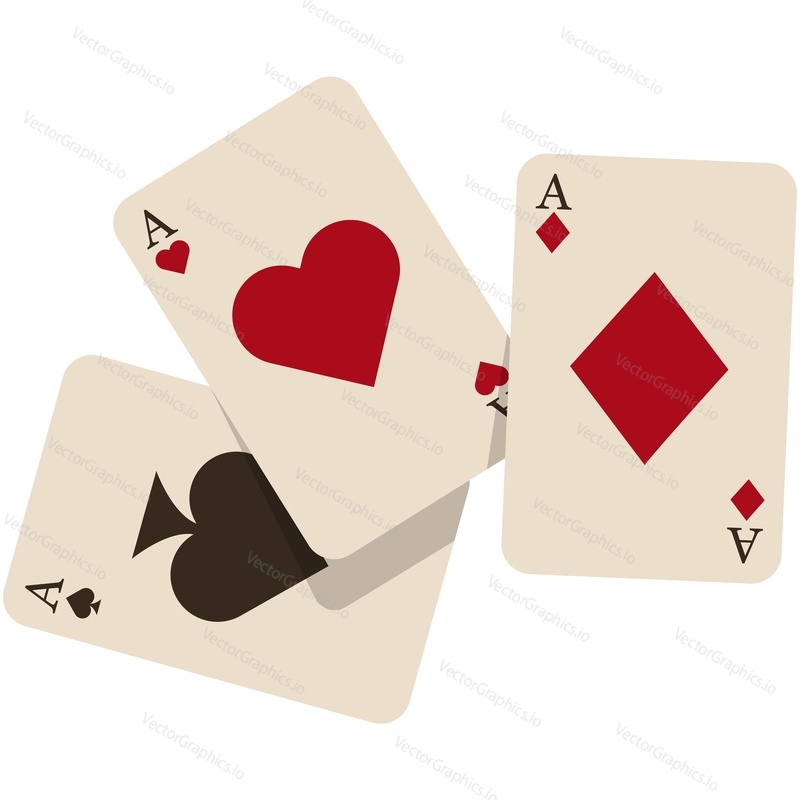 Векторный значок карты с тремя тузами. Значок аксессуара для покерного козыря или магического трюка. Предмет для игры или шоу-представления, выделенный на белом фоне
