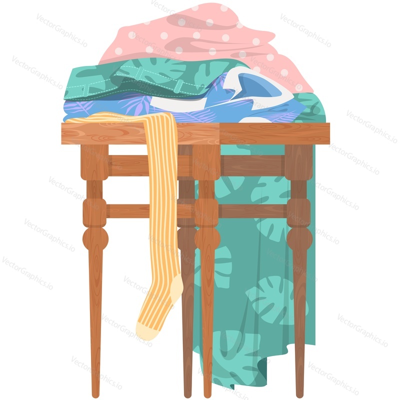 Scattered clothes on stool vector icon isolated on white background