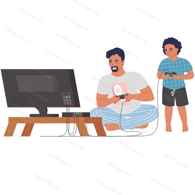 Father and son gamers vector icon isolated on white background