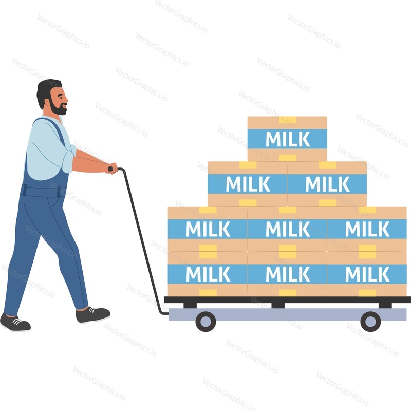 Milk transportation on trolley cart vector icon isolated on white background