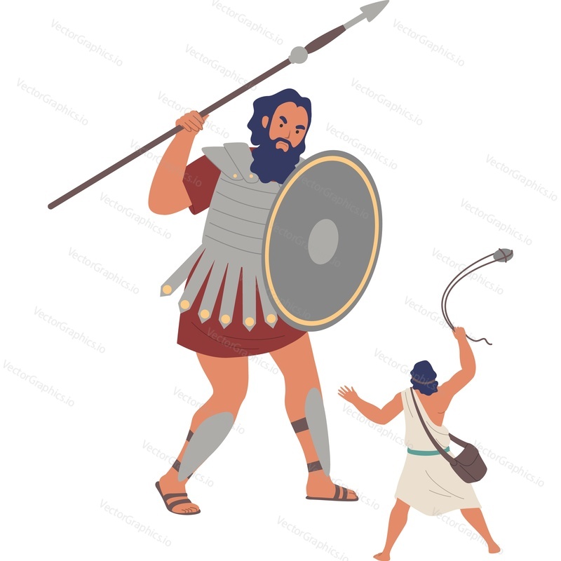 Векторная иконка библейских персонажей Давида и Голиафа на изолированном фоне.