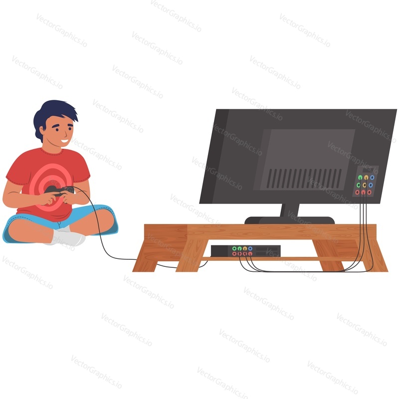Boy kid playing video game vector icon isolated on white background