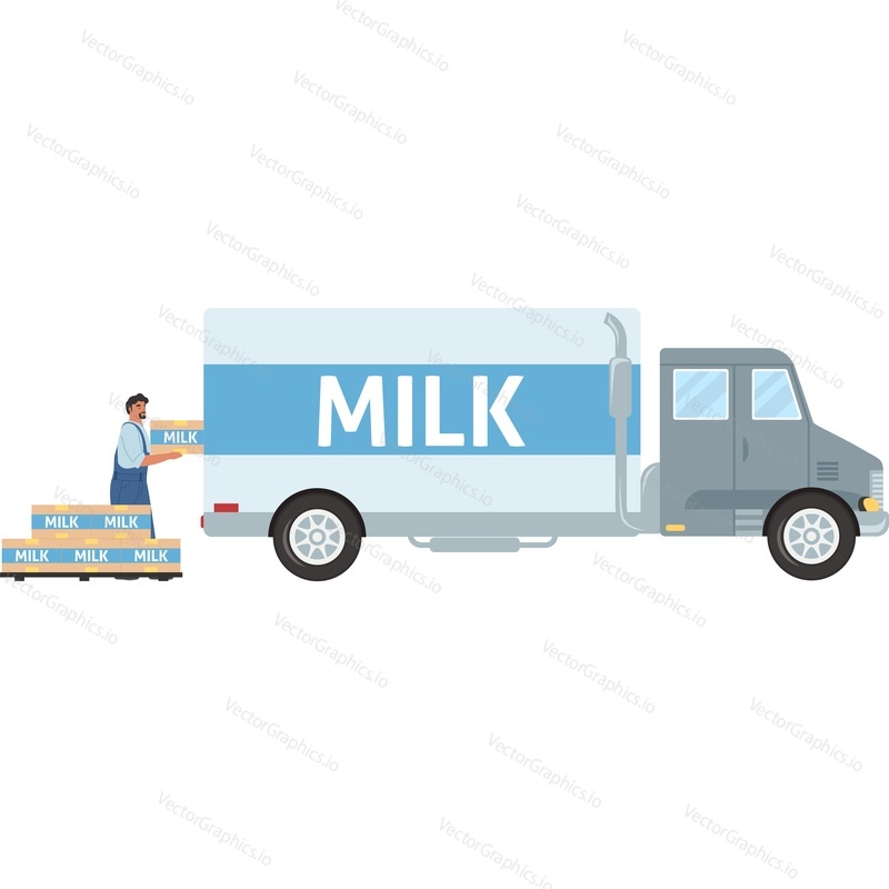 Транспортировка молока грузовиком доставки векторная иконка, изолированная на белом фоне