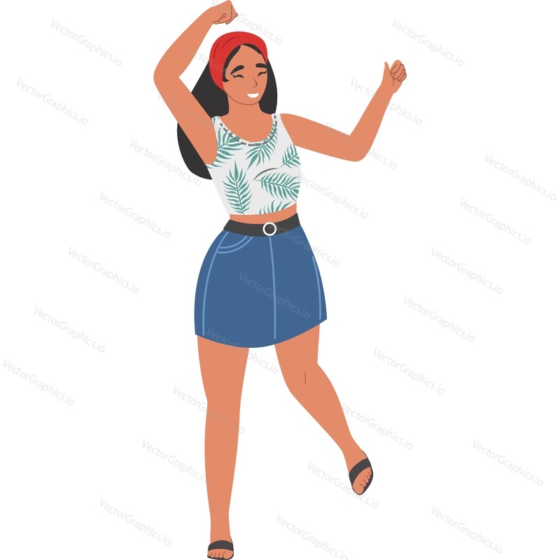 Happy teenage girl dancing vector icon isolated on white background