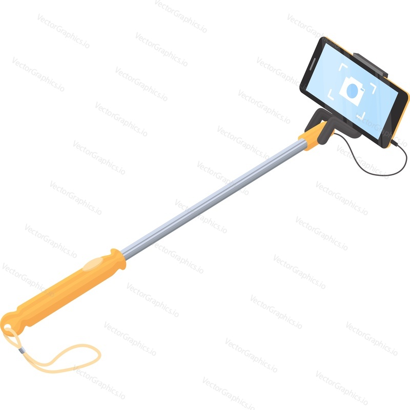 Mobile phone on selfie stick vector icon isolated on white background