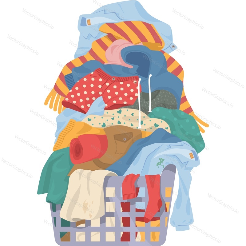 Dirty clothes in laundry basket vector icon isolated on white background