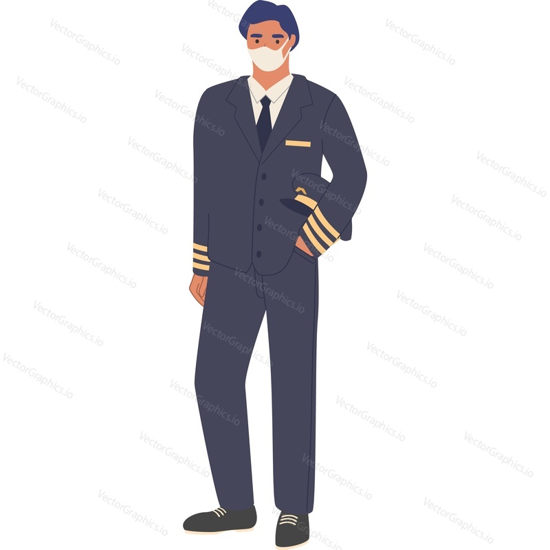 Капитан воздушного судна, второй пилот в защитной маске для лица, векторный значок на изолированном фоне. Концепция правил боя.