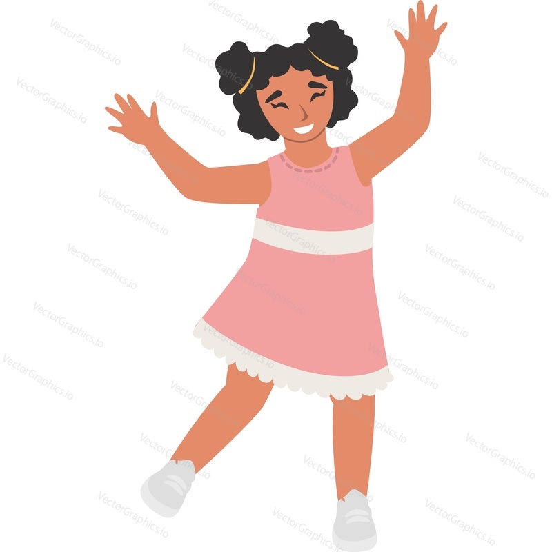 Счастливая улыбающаяся маленькая девочка танцует векторную иконку, изолированную на белом фоне
