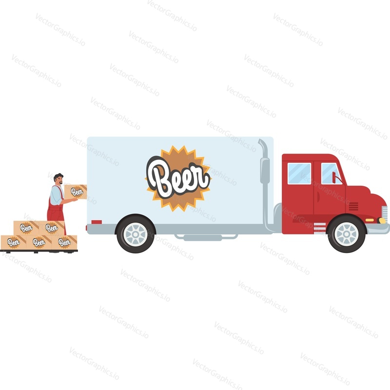 Транспортировка пива грузовиком доставки векторная иконка, изолированная на белом фоне