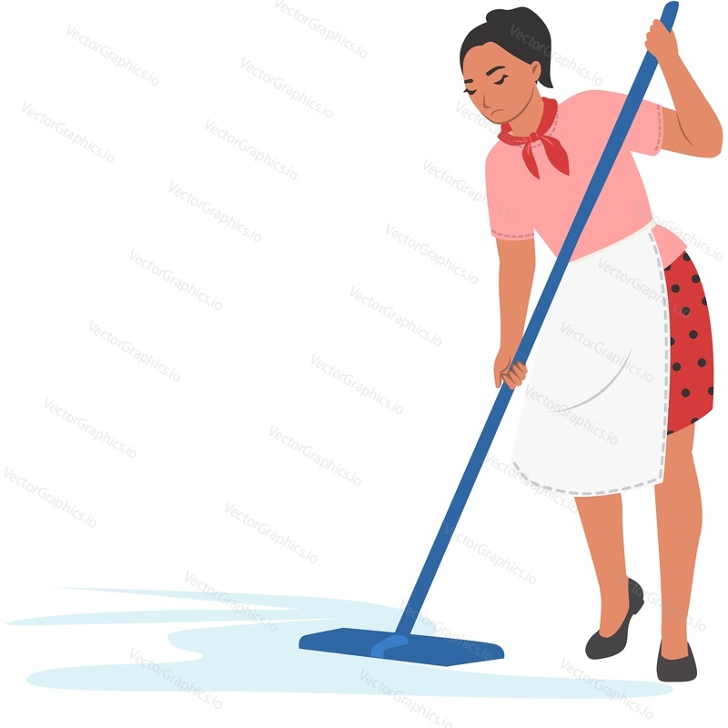Housewife mopping floor vector icon isolated on white background
