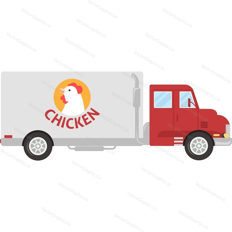 Chicken transportation by delivery truck vector icon isolated on white background