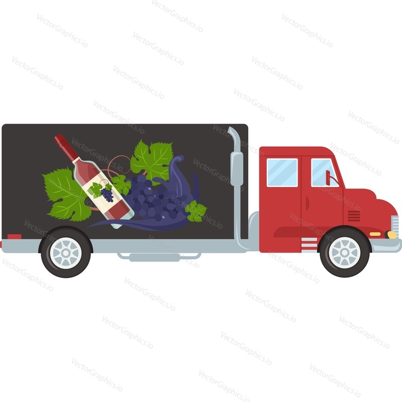 Векторный значок грузовика для доставки вина, изолированный на белом фоне