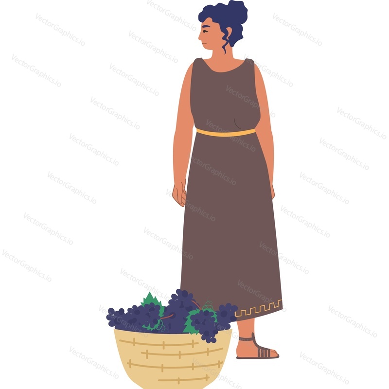 Ancient Roman woman vineyard farmer vector icon isolated background.