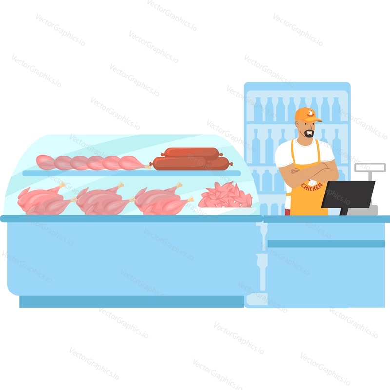 Poultry products selling at shop store butchery department vector icon isolated on white background