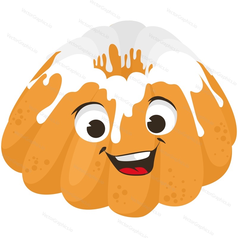 Кавайный кекс милый счастливый векторный персонаж пекарни. милая улыбка, сладкий кекс с сахарной глазурью, мультяшная иллюстрация. Забавное лицо кондитерского десерта, изолированное на белом фоне