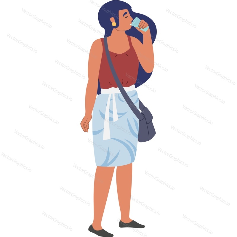 Teenager girl student drinking water vector icon isolated background.