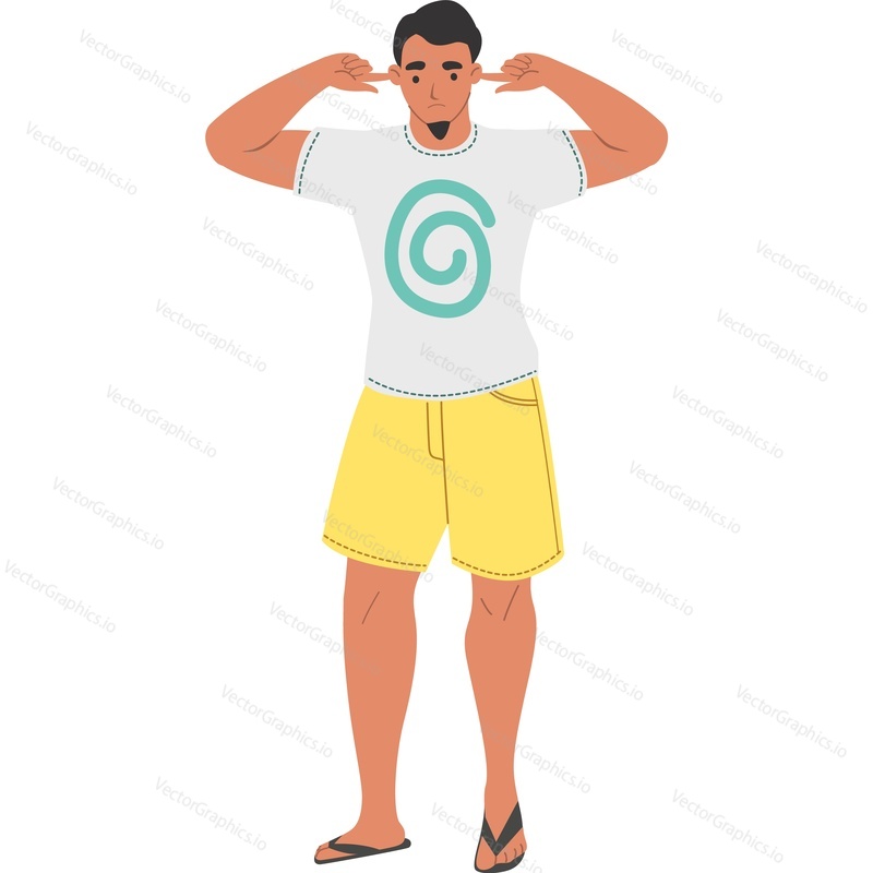 Man suffering from noise covering ears vector icon isolated on white background
