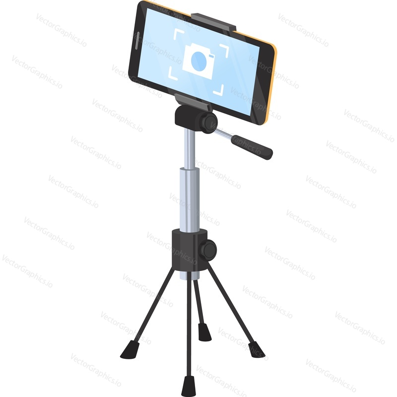 Mobile phone on tripod vector icon isolated on white background