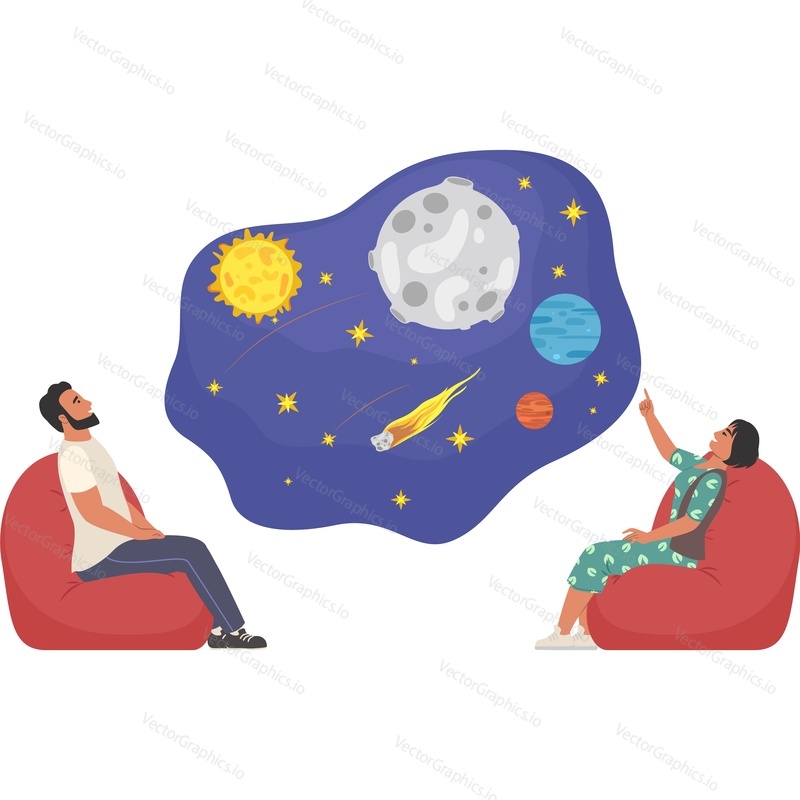 Couple at planetarium vector icon isolated on white background