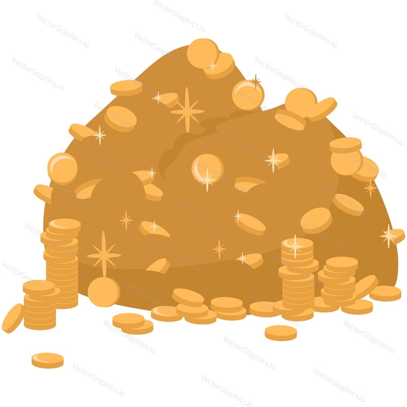 Вектор стопки золотых монет. Стопка золотых древних денег, выделенная на белом фоне. Иллюстрация богатства и сокровищ