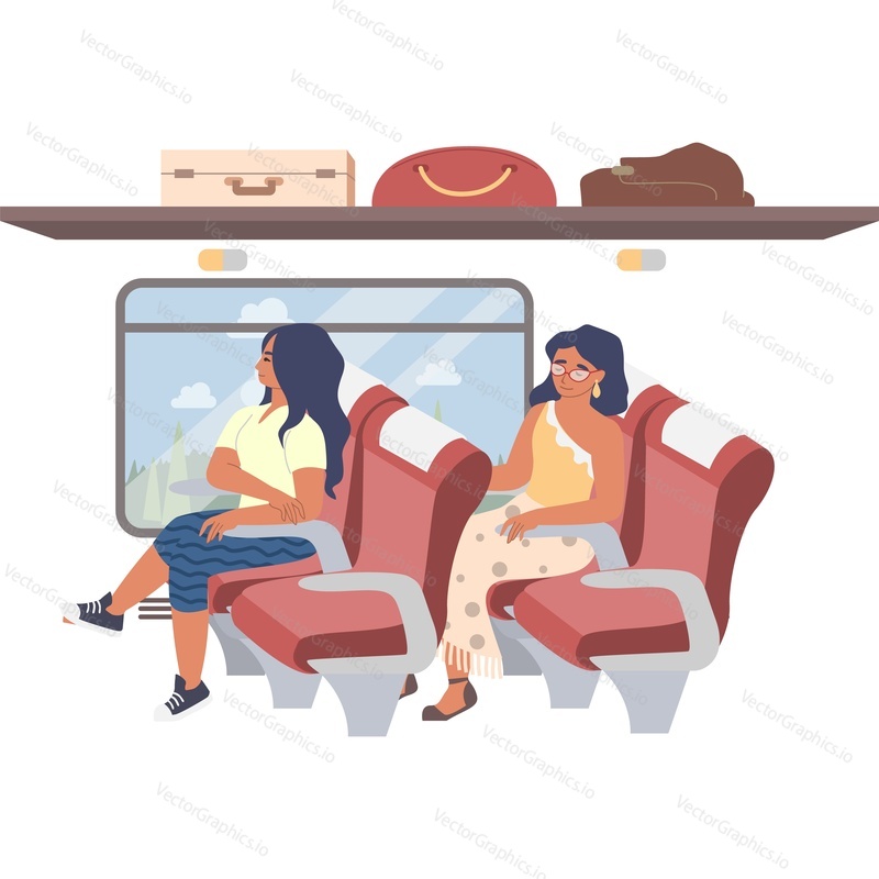 Пассажиры поезда, сидящие на сиденьях, векторная иконка на изолированном фоне.