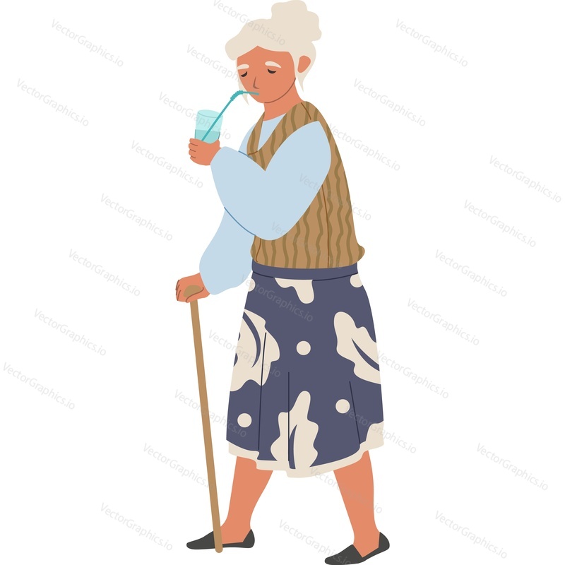 Old woman drinking water vector icon isolated background.