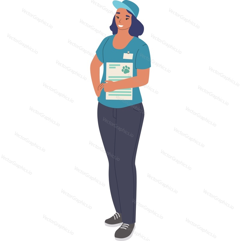 Pet shelter female worker vector icon isolated background.