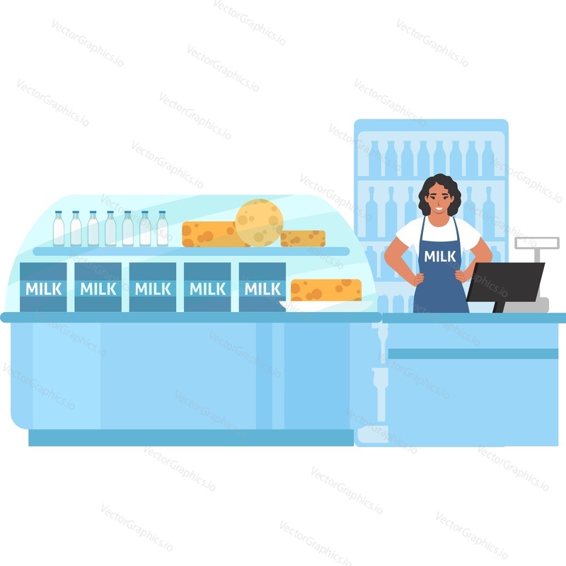 Milk shop showcase and vendor vector icon isolated on white background