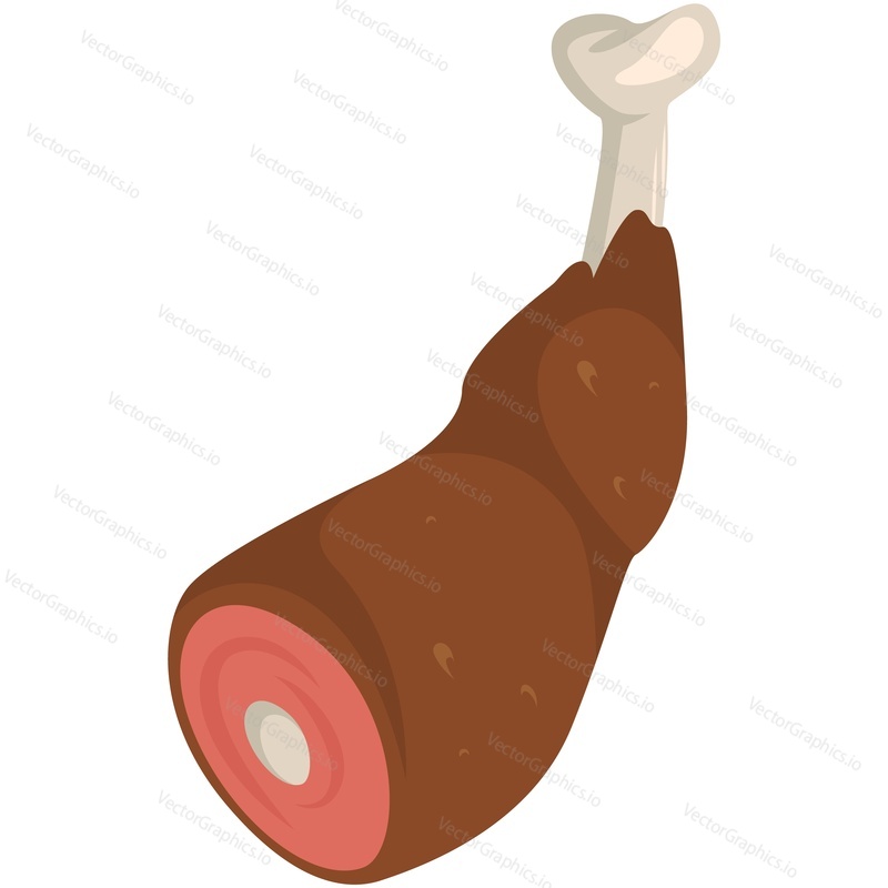 Вектор мяса с ветчиной. Свиная ножка на значке костной муки. Символ гастрономии или мясокомбината, выделенный на белом фоне. Иллюстрация кухни викингов