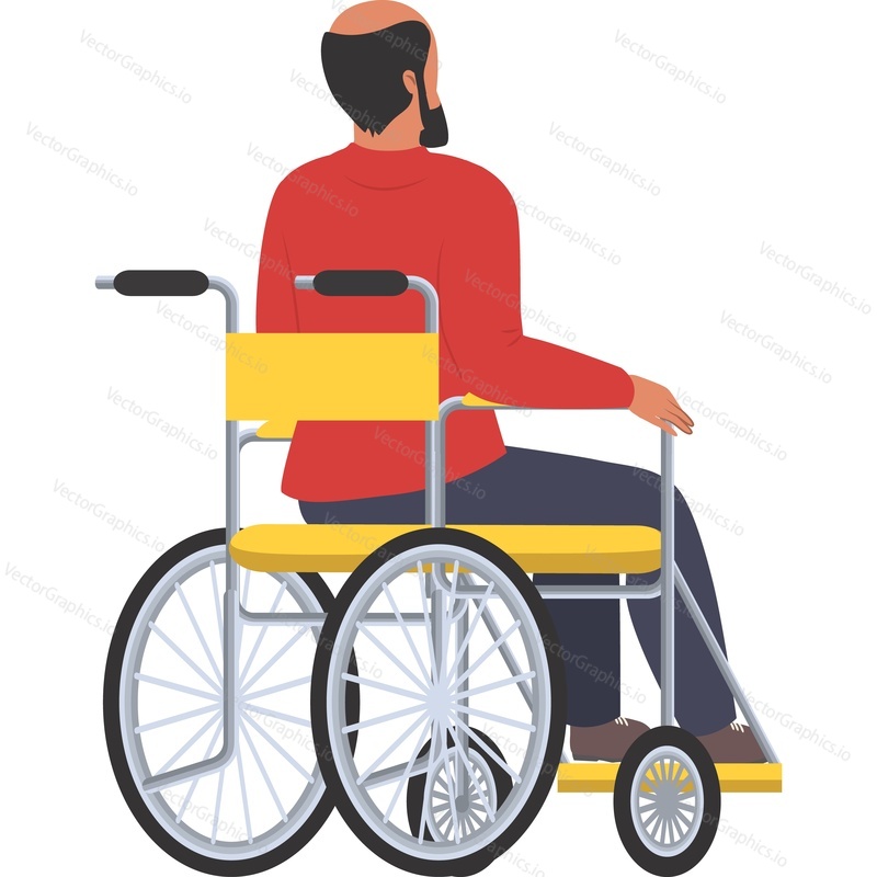 Мужчина-инвалид в инвалидной коляске векторный значок, изолированный на белом фоне