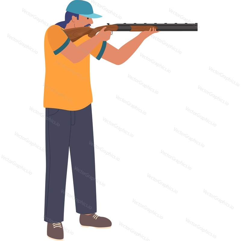 Man aiming from shotgun vector icon isolated on white background