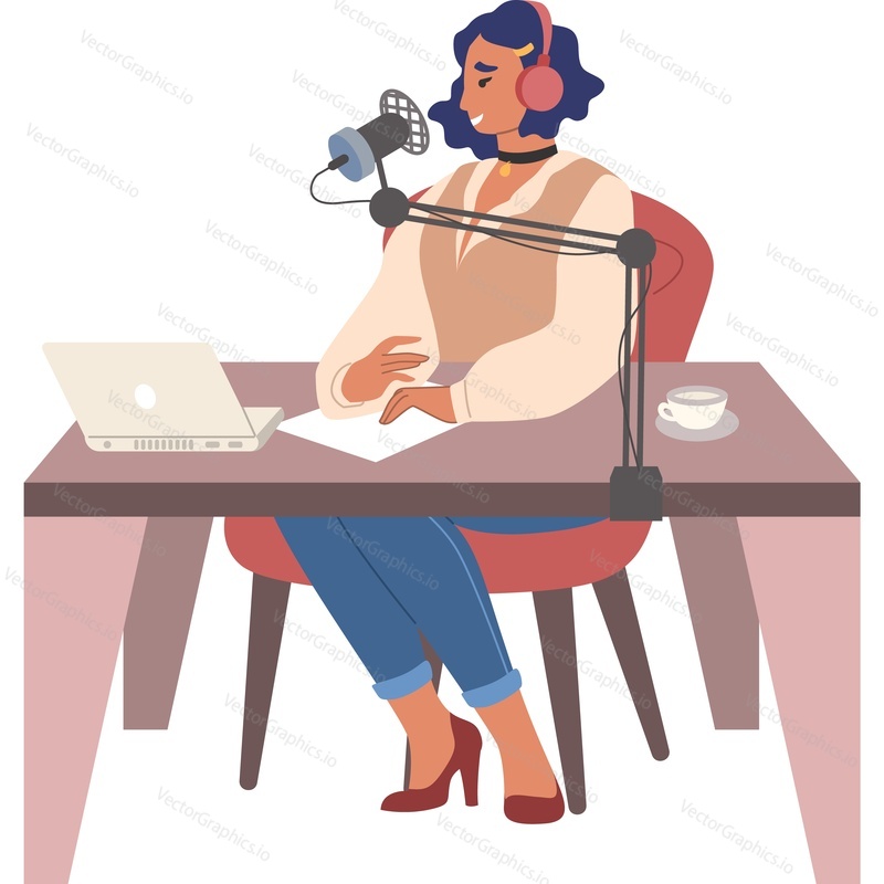 Woman podcast host vector icon isolated background.