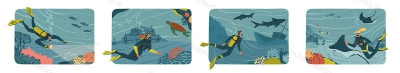 Scuba diving underwater activity cartoon