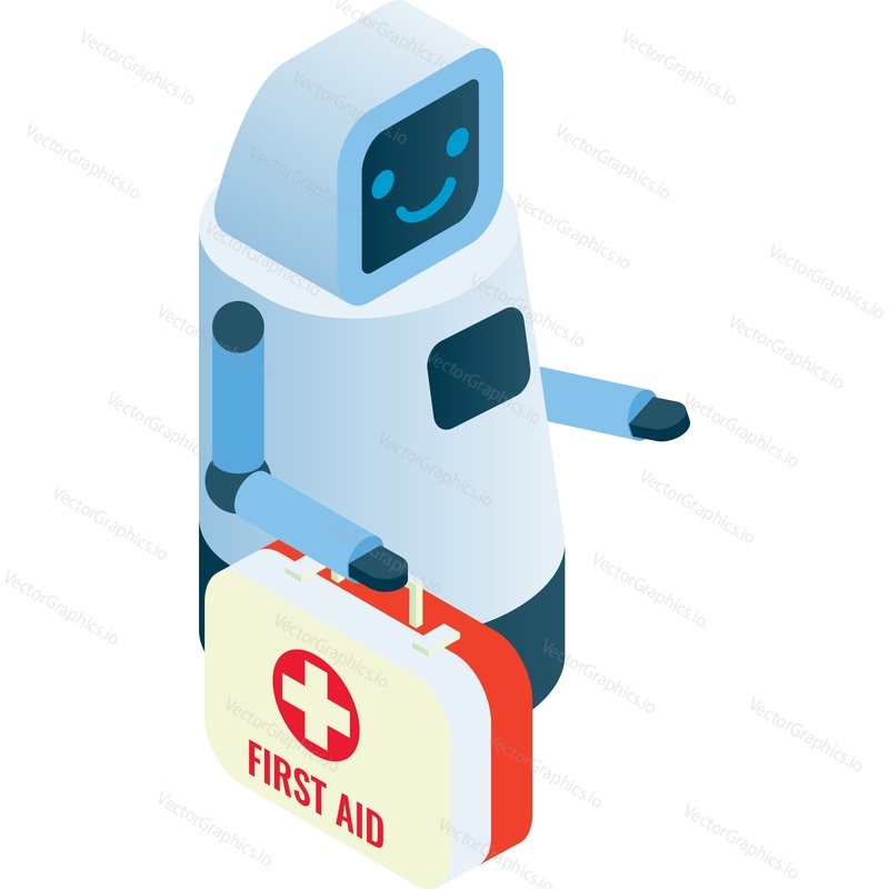 Значок робота для оказания первой медицинской помощи. Вектор робота-врача. Будущее здравоохранения, медицины и скорой помощи