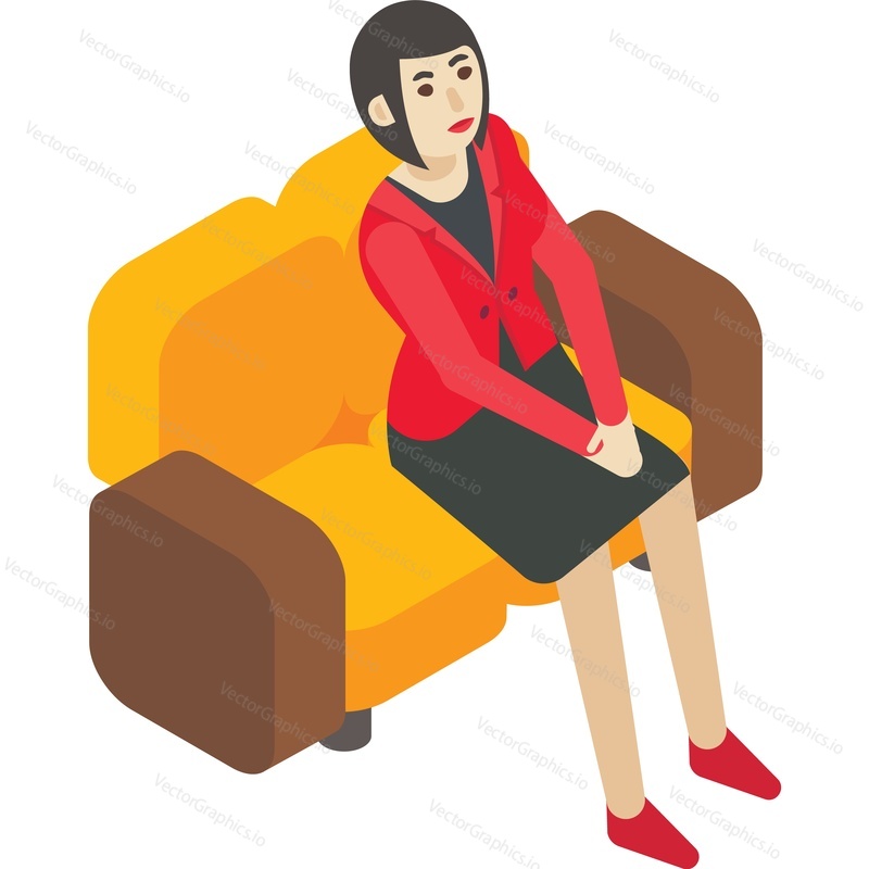 Woman sitting on sofa couch icon vector isolated on white background. Female office worker, employee, executive manager, freelance businesswoman