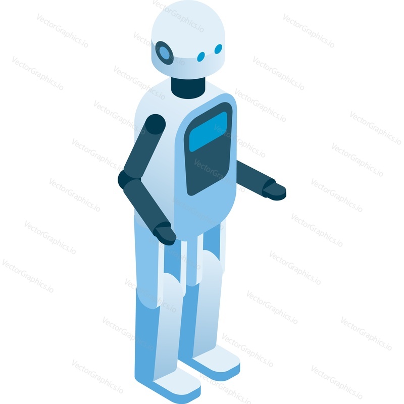 Mechanical droid robot 3d vector icon. Isolated artificial intelligence machine on white background